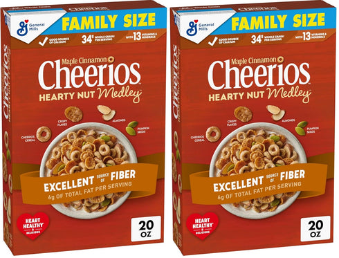 Cheerios Hearty Nut Medley Breakfast Cereal, Maple Cinnamon, Made with Whole Grain,