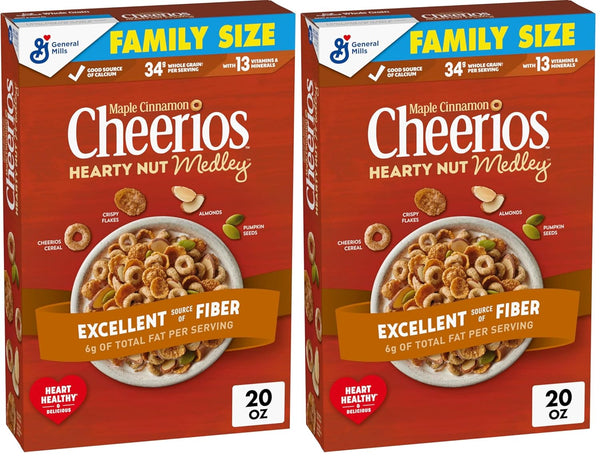 Cheerios Hearty Nut Medley Breakfast Cereal, Maple Cinnamon, Made with Whole Grain,