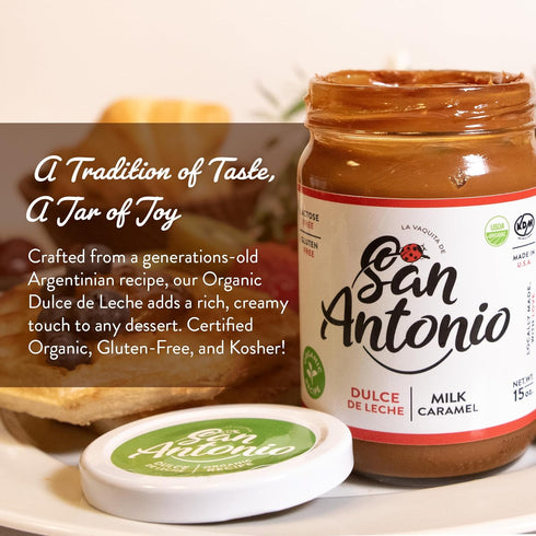 15 oz, Pack 2 San Antonio Organic Dulce de Leche Classic Milk Caramel Spread - Gluten & Lactose Free, Dessert Filling