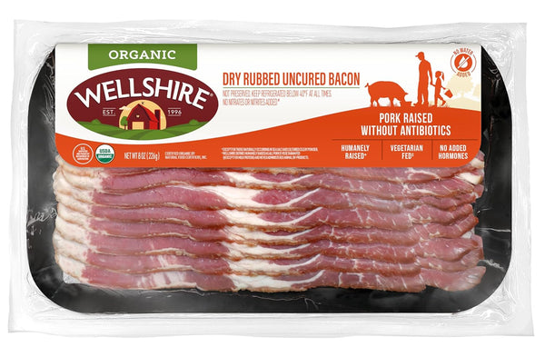 Wellshire Farms 8 oz Organic Uncured Bacon Made from Organic Pork with Sea Salt