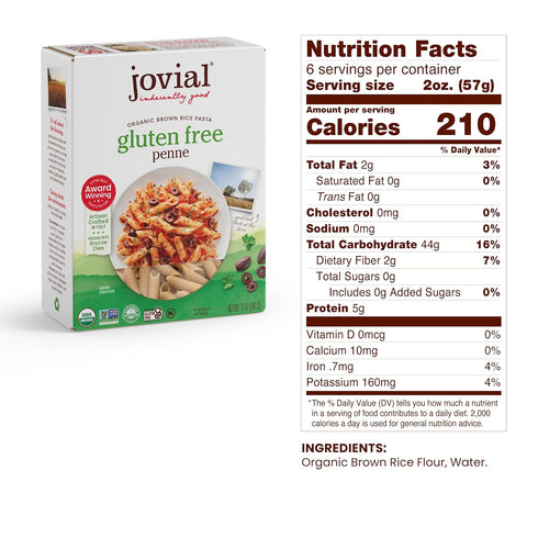 Elbows 12 Oz, 3 Pack Jovial Brown Rice Farfalle, Penne, & Pasta - Whole Grain Organic Pasta, Gluten Free, Dairy Free