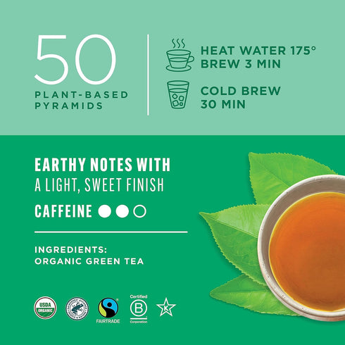 (50 100% Teatulia Organic Green Tea Bags Pyramid Sachet Teabags) Pure Whole Leaf Natural Green Tea In Bags. Premium