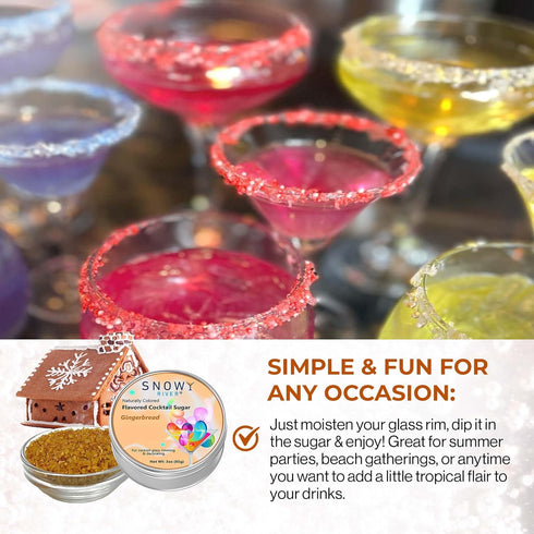 Rimming 3oz Snowy River Holiday Gingerbread Flavored Cocktail Sugar - All Natural Sugar for Stunning Drinks, Vibrant