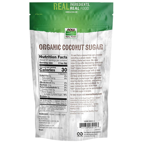 16-Ounce (Packaging NOW Foods, Certified Organic Coconut Sugar, Alternative to Table Sugar, Low Glycemic Impact, from