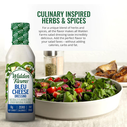 1 Pack 12 oz Walden Farms Bleu Cheese Dressing - Calorie-Free, Gluten-Free, Low Carb, Keto-Friendly, Sugar-Free, Rich