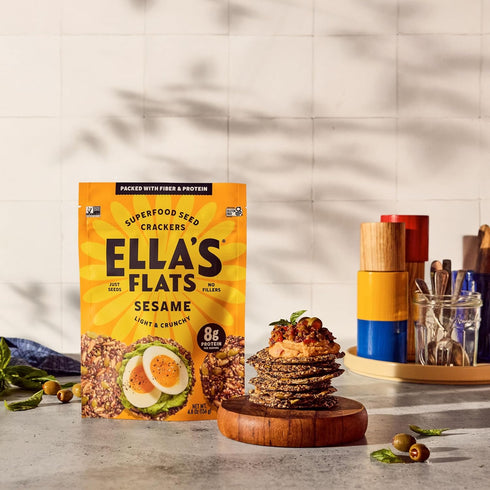 (3 Pack) ELLAS FLATS Sesame All Seed Savory Crisps All Natural, Gluten Free, Good Source of Protein, High Fiber, Vegan