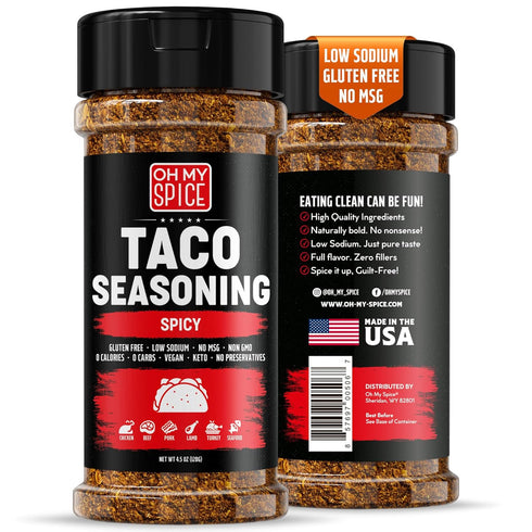 Taco Seasoning Mix, Spicy Chili Powder - Gluten Free & Low Sodium Mexican Seasoning Blend for Tacos