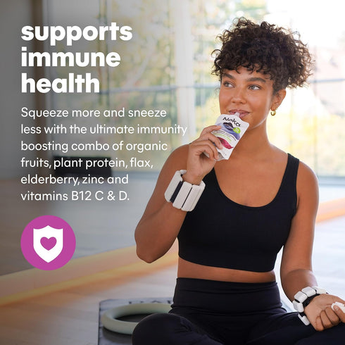 Immune 4.22 oz (Pack 24) Noka Superfood Fruit Smoothie Pouches with Support, Strawberry Banana, Healthy Snacks