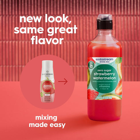 14.9 Oz (Pack 4) SodaStream Zero Strawberry Watermelon Drink Mix, New Pour Bottle Fl