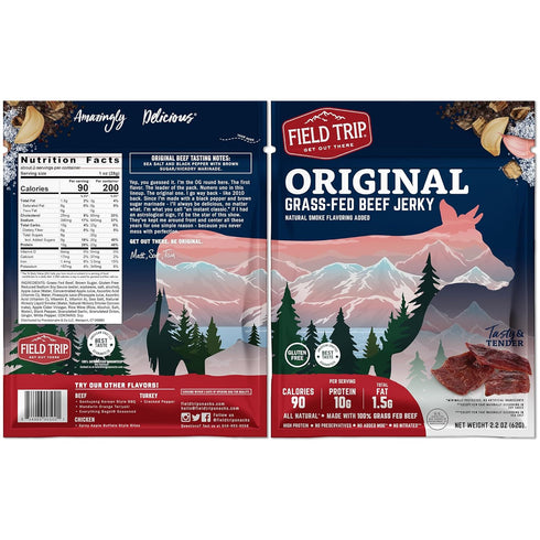 2.2 4 Pack, Field Trip Grass Fed Beef Jerky, Healthy Gluten Free Snacks, All Natural, High Protein Snack with No