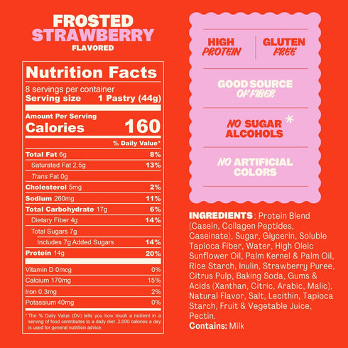 14g 4g 160 (8 Pack) Flings Protein Pastries Protein, Fiber, Calories Low Sugar Protein Snack Bars Gluten Free Frosted