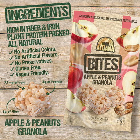 Pack, 4 Aycana Fuel & Flavor Selection Box Granola Bites Cocoa & Nuts, Dulce de Leche, Apple & Peanuts, Cinnamon