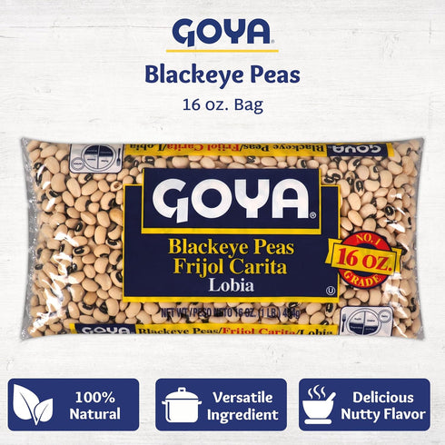 Pack 2 (16 oz Goya Black Eyed Peas Dry, Creamy and Flavourful Frijoles Goya Pintos, Pantry Staple, of Bags)
