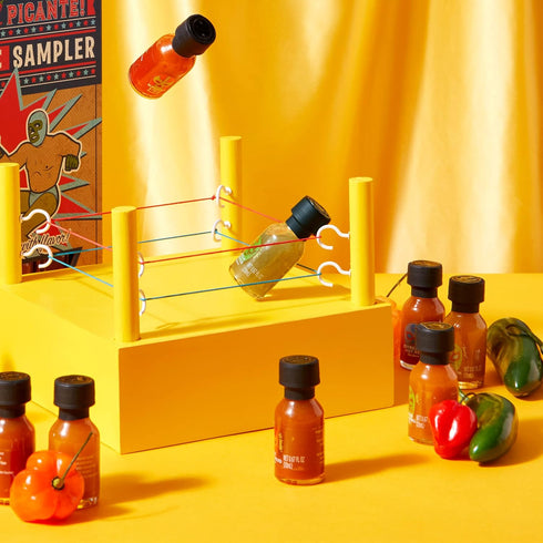 Set, Set 12 Thoughtfully Gourmet, Luchador Hot Sauce Book Gift Flavors Include Smoky Bourbon, Habanero, Garlic Del