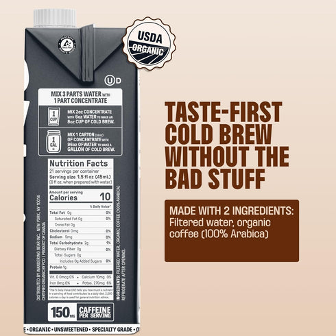 21 32 fl.oz Wandering Bear Organic Unsweetened Extra Strong Cold Brew in a Box - Make Your Own Iced Coffee Drink