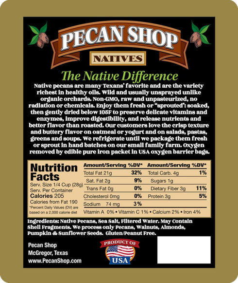 12 Pecan Shop Unsprayed Sprouted Ounce Raw Family Recipe Crispy Sea Salt Texas Native Pecans