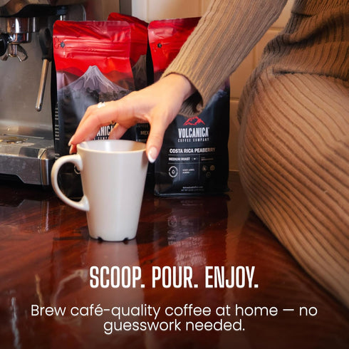 16 oz Volcanica Espresso Beans Decaf Coffee, Dark Roast Whole Bean Coffee, Bold Sweet Flavor, Swiss Water Process