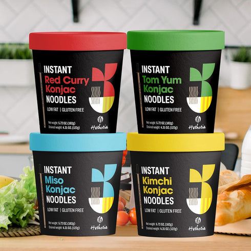 6-Pack Pack Hethstia Konjac Noodle Soup, Instant Shirataki Noodle Variety (Spicy Red Curry, Miso, Kimchi, Tom Yum) Low