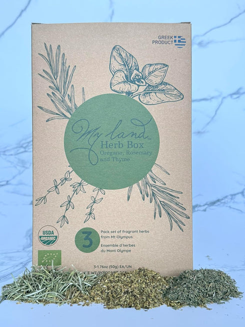 Set (3 1.76 oz) MY LAND Organic Mediterranean Herb Greek Oregano, Rosemary & Thyme from Mount Olympus USDA Organic