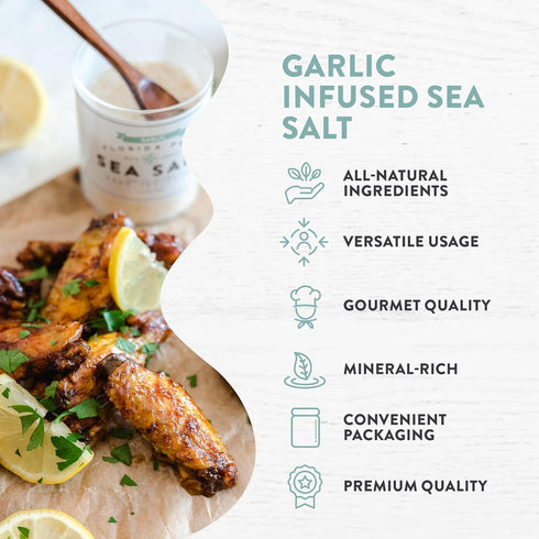 80+ (1.8 oz FLORIDA PURE Garlic Sea Salt Mineral Sea Salt Unrefined Garlic Salt, Non Iodized, Natural Sea Salt