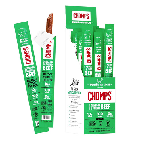 Chomps Grass-Fed and Finished Jalapeo Beef Jerky Snack Sticks 24-Pack - Keto,