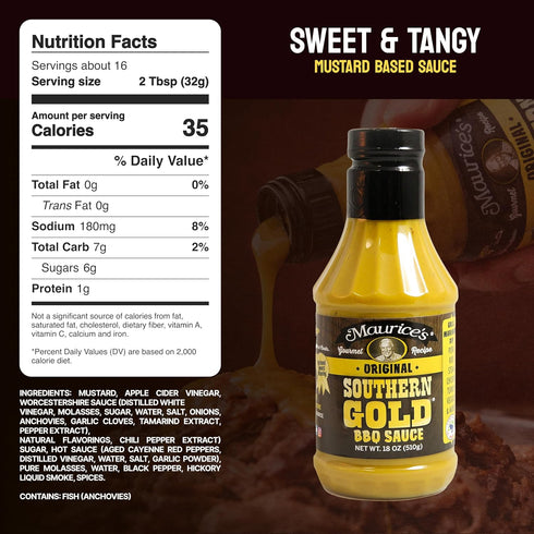 18oz (Pack 2) Maurices Southern Gold BBQ Sauce Classic Carolina Mustard BBQ Sauce with Bold Flavor Authentic Southern