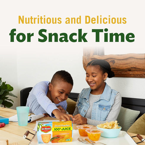 100% 12 Pack, 4 oz DEL MONTE Diced Peaches FRUIT CUP Snacks in Fruit Juice