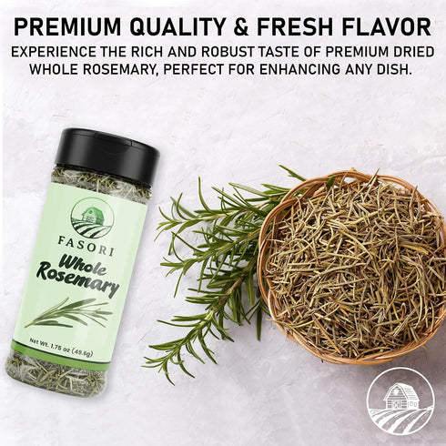 (1.75oz) Fasori Rosemary Whole Leaves Premium Dried Whole Rosemary Herb, Aromatic Mediterranean Spice for Cooking