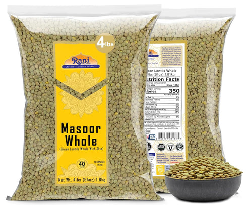 64oz (4lbs) 1.81kg Rani Masoor Whole (Green Lentils Whole With Skin) Bulk ~ All Natural | Vegan | Gluten Friendly |