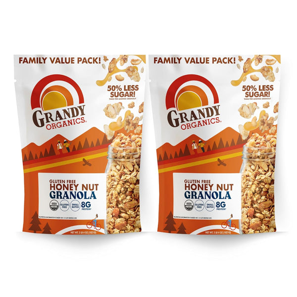 Grandy Organics Honey Nut Gluten Free Granola - Certified Organic, Non-GMO, Lower