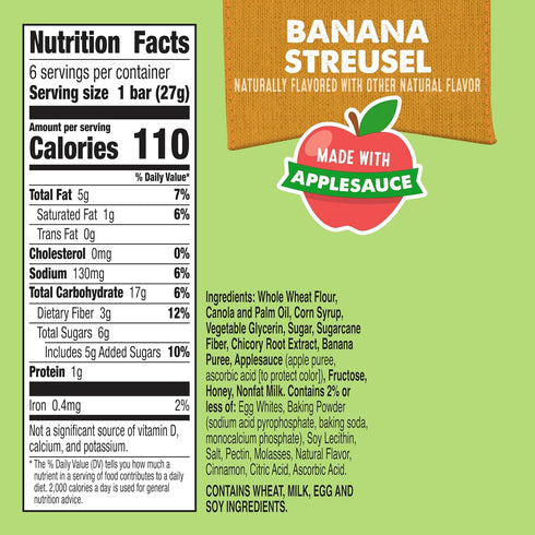 6 5.76 oz Mott's Soft Baked Bars, Banana Streusel, Made with Applesauce, Ct