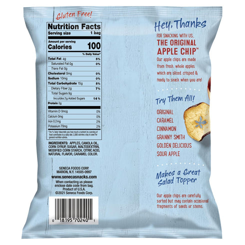 100% 0.7 (Pack 24) Seneca Caramel Apple Chips | Made from Fresh Apples | Red Delicious Apples | Yakima Valley Orchards