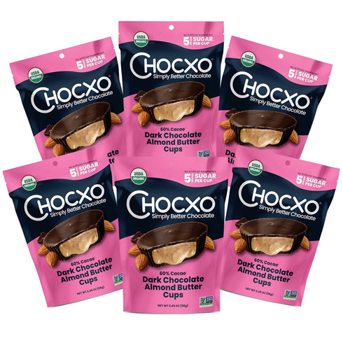 Chocxo Dark Chocolate Almond Butter Cups - Lower Sugar, Organic, NonGMO, Keto,