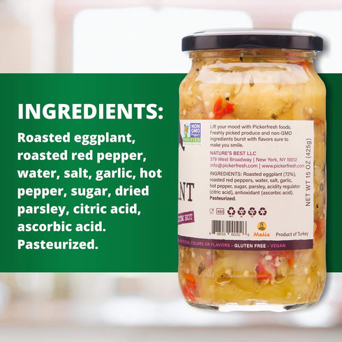 16 oz (3 Pack) Pickerfresh Fire Roasted Eggplant with Red Peppers - Medium Hot Spread for Sandwiches, Hamburgers
