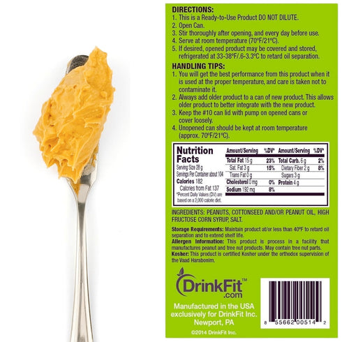 6.5 lbs Creamy Peanut Butter, Non-GMO, Vegan, Soy Free, Gluten Free and Low-Carb, No Sugar Added, Can