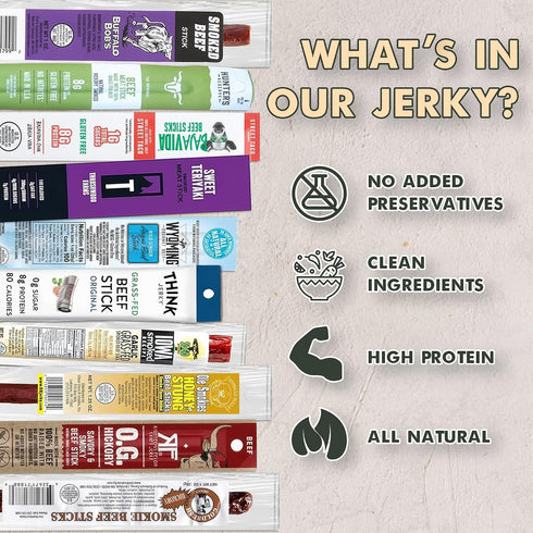 (10-Pack) Jerky-n-Spice Ultimate Beef Sticks Gift Box | Beef Jerky Gift Baskets for Men | Assorted High Protein Snacks