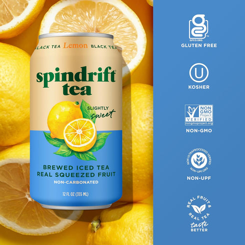12 Oz Pack 12 22 Spindrift Brewed Iced Tea, Lemon Black Tea, Made with Real Squeezed Fruit, No Carbonation, Fl Cans
