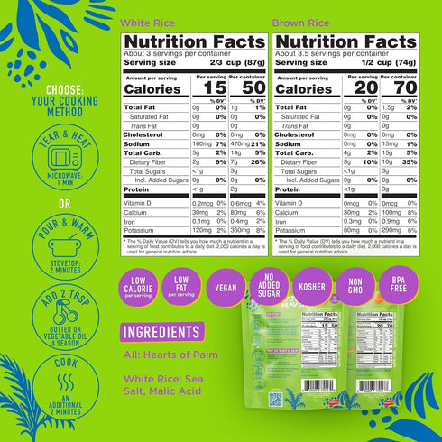 6-Pack 9 Oz Natural Heaven White & Brown Rice, Hearts of Palm Variety Naturally Rich in Potassium, Low-Calorie Veggie