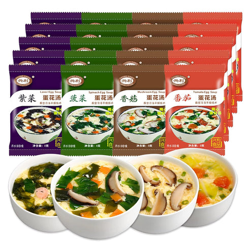 Egg Flower Soup Mix, Vegetable Mix Soup with 4 Flavors (Laver, Spinach,