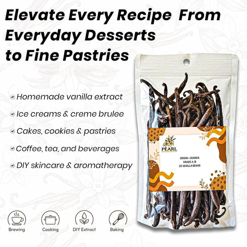 25 Organic Vanilla Beans, Premium Whole Grade A Pods for Homemade Vanilla Extract, Baking & Brewing, Non-GMO