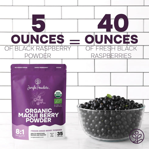 5 Immune Jungle Powders Maqui Berry Powder Organic Ounce Bag, Maqui Berry Extract from Whole Berries, Antioxidant-Rich