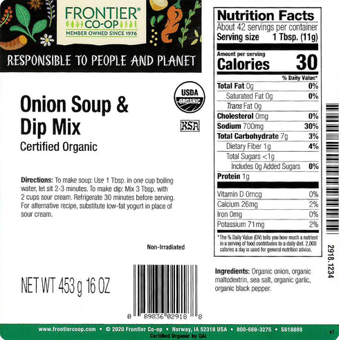 1lb Frontier Co-op Organic Onion Soup and Dip Mix