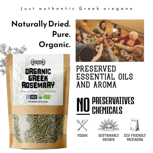 1.76oz APSOGO Organic Dried Rosemary Leaves Resealable Pouch Premium Greek Whole Leaves, Rich Aroma & Green Color