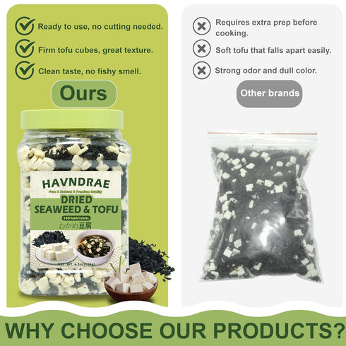 6.5oz Dried Wakame Seaweed & tofu mix for Miso Soup, Japanese Soup Kit - Instant, Vegan, High Protein for Ramen, Udon