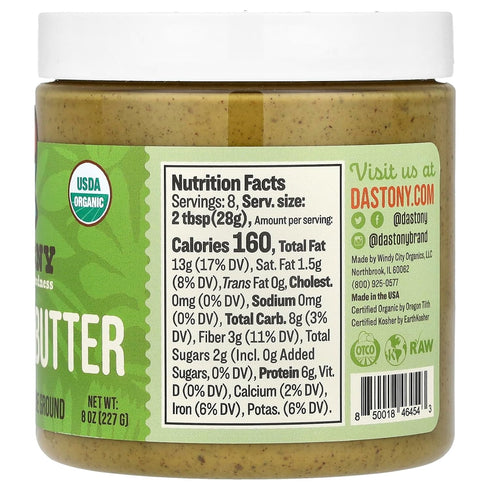 8 oz 1 Pack 1 Dastony Organic Raw Pistachio Butter, | Only Ingredient | Vegan, Paleo and Keto Friendly, Non GMO