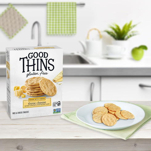 6 3.5 oz Good Thins Three Cheese Rice & Cheese Snacks Gluten Free Crackers, Bulk Snack Crackers, - Boxes