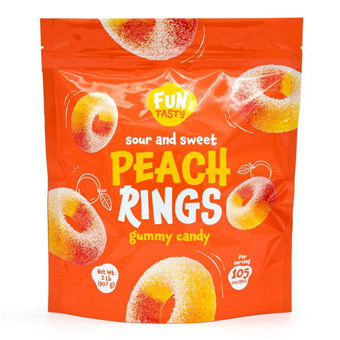 2 Gummies Gummy Peach Rings - Pound Bag - Peach Candy - Sweet and Sour Candy for Office, Snacking, Dessert Decorating
