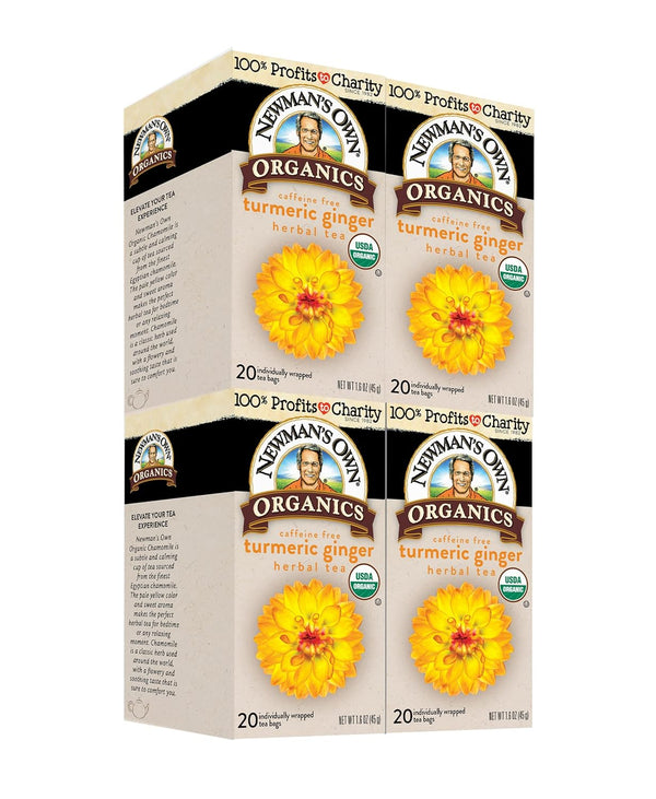 Newmans Own Organic Turmeric Ginger Herbal Tea Caffeine-Free May Aid Digestion and