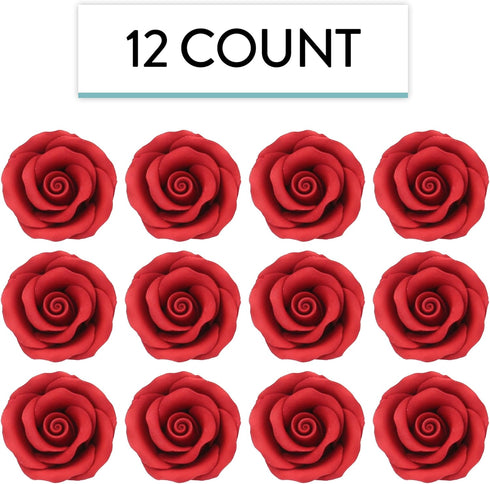 1.5 inches, 12 Count Global Sugar Art Premium Edible Roses, Red, Unwired, Medium by Chef Alan Tetreault