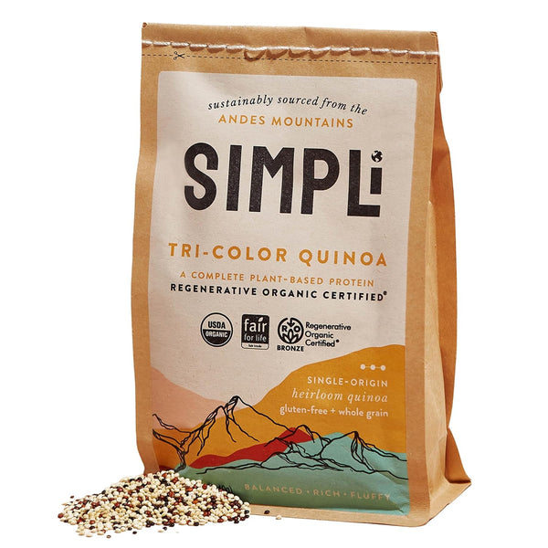 SIMPLi Regenerative Organic Certified Tri-Color Quinoa, Ancient Grain, Complete Plant-Based Protein, Naturally